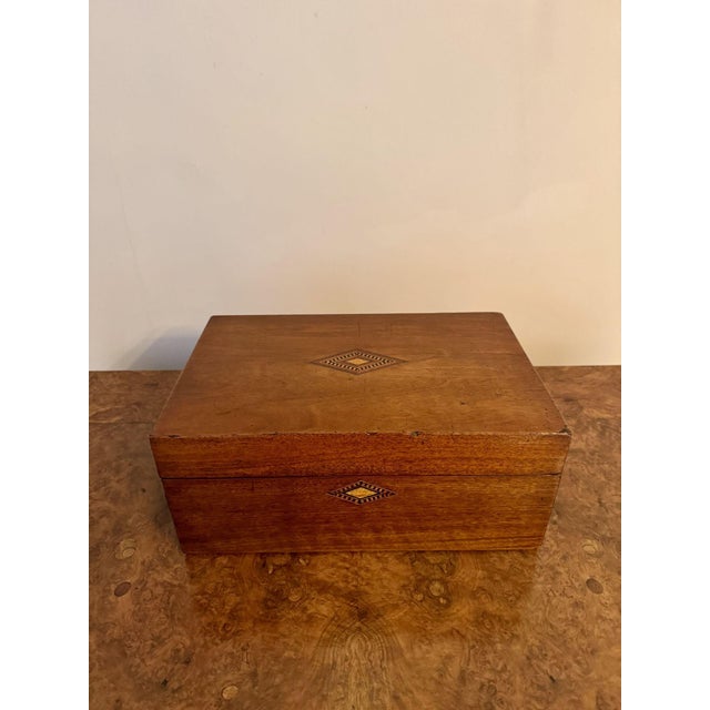 Lovely quality antique Victorian walnut Tunbridge ware inlaid writing slope, having a quality Victorian Tunbridge ware...