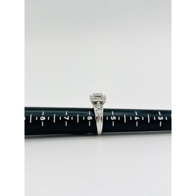 Metal White Diamond Baguette and Round Ring in 18k White Gold Size 5.5 For Sale - Image 7 of 7