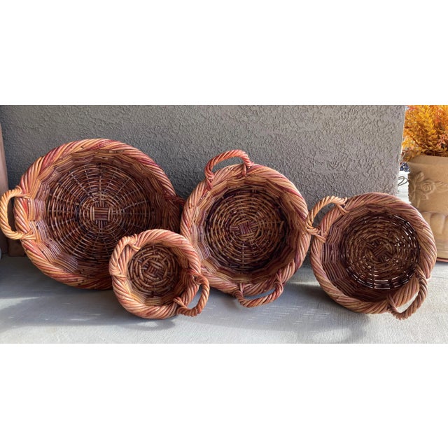 Farmhouse Circa 1980 Natural Willow Handwoven Nesting Baskets - Set of 4 For Sale - Image 3 of 13
