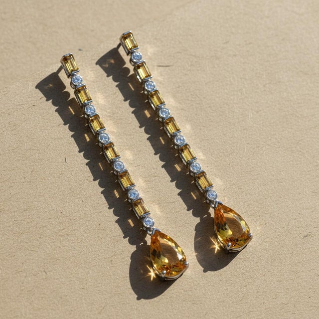 Not Yet Made - Made To Order Citrine Long Drop Earrings, Silver, Gold, Pair For Sale - Image 5 of 7