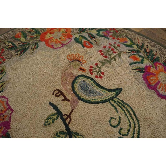 American 1930s Ivory Floral Antique American Hooked Rug Round 2'8" X 3'0" Handknotted Wool Carpet For Sale - Image 3 of 4