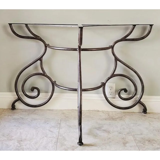 Brown Custom Solid Wrought Iron Demilune Console / Entry Table Base in Hammered Burnished Amber For Sale - Image 8 of 8