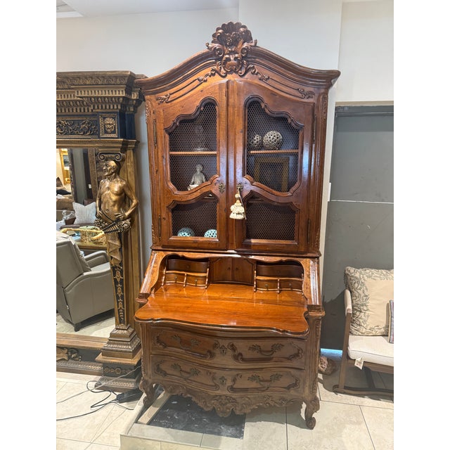 Baroque Hand Carved Walnut Italian Secretaire Desk For Sale - Image 3 of 18
