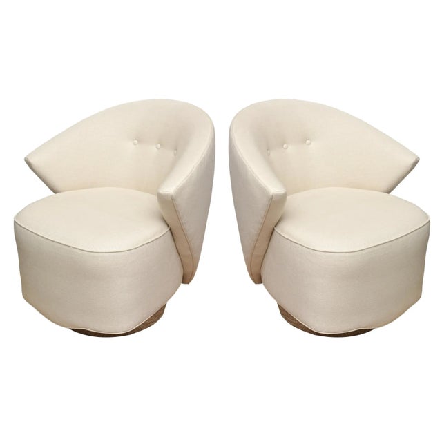 Michael Wolk for Directional Upholstered Sculptural Swivel Chairs With Stainless Steel Bases 1990's Base For Sale - Image 12 of 12
