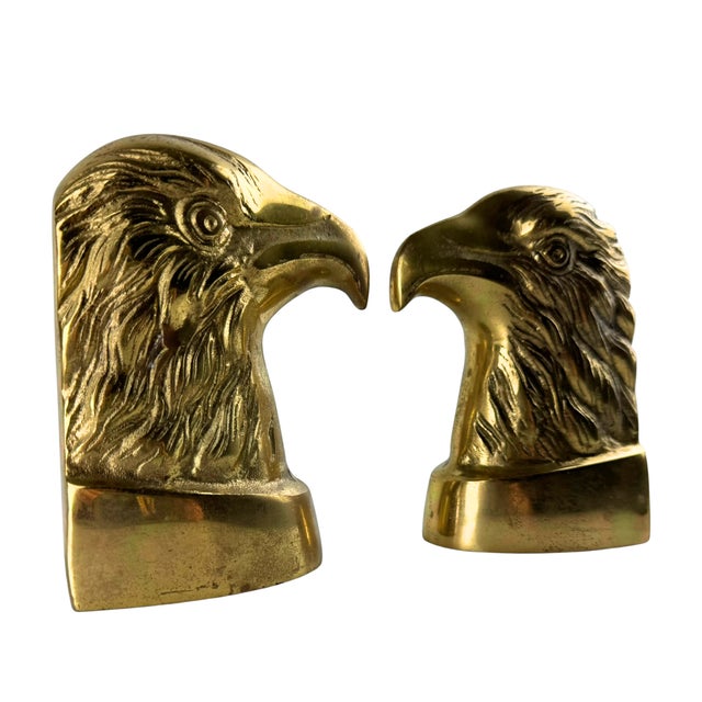 1950s Vintage Brass Bald Eagle Bookends For Sale - Image 5 of 9
