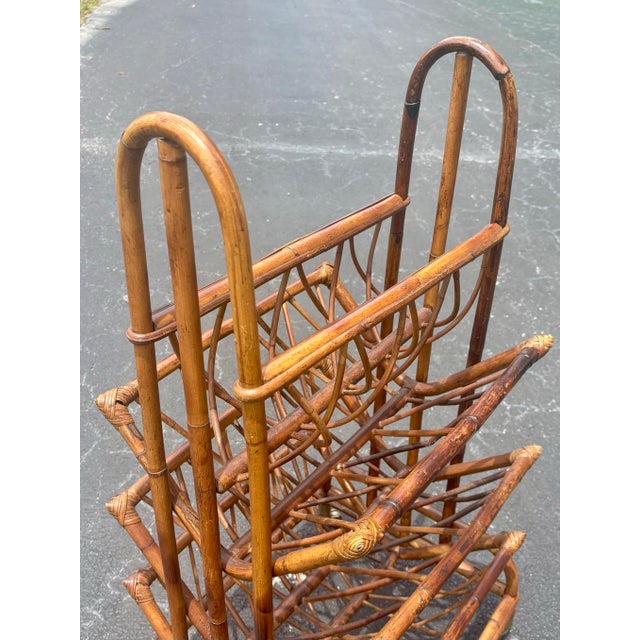 Franco Albini Vintage Hollywood Regency Rattan Magazine Rack - Italian Riviera Coastal Style For Sale - Image 4 of 7