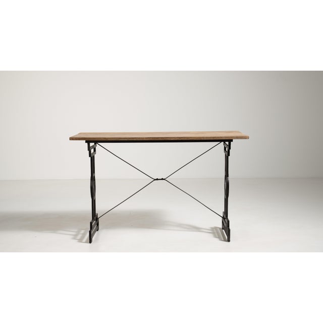 Cast Iron Bistro Table with Oak Top, Antique, France, 20th Century For Sale In Greensboro - Image 6 of 18