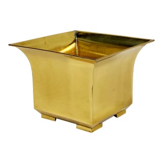Vintage Postmodern Square Brass Cachepot Planter For Sale
