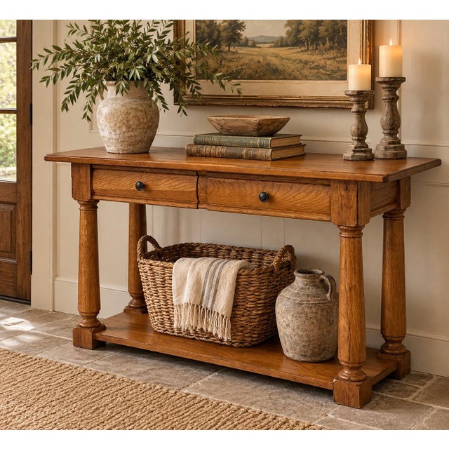 Broyhill Attic Heirlooms Rustic Oak Console / Sofa Table For Sale - Image 12 of 12