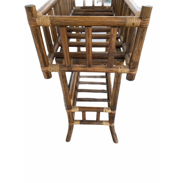 Tommy Bahama Vintage Two-Tier Bamboo and Rattan Plant Stand C. 1960's For Sale - Image 4 of 5