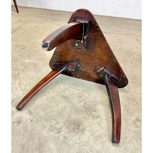 Mid Century Modern George Nakashima Style Mahogany Triangular Tripod Stool For Sale In New York - Image 6 of 12