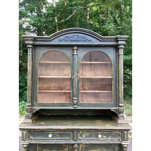 Wood Antique Swedish Gustavian Style Painted Pine Two-Piece Hutch Cabinet For Sale - Image 7 of 10