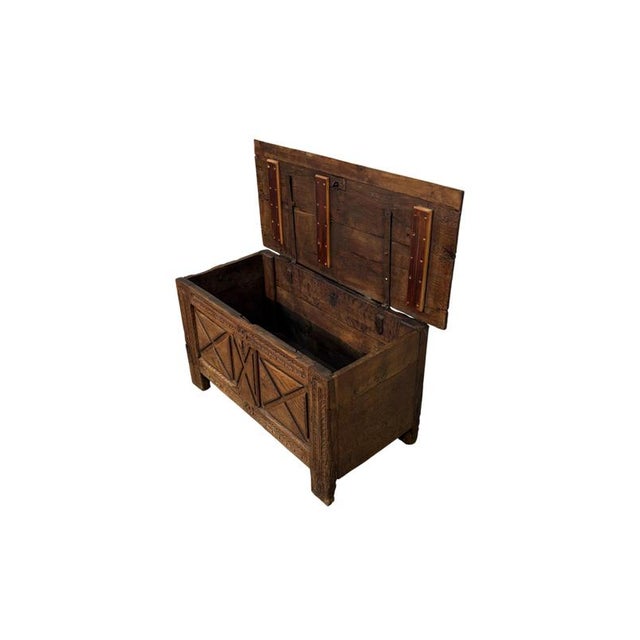19th Century Rustic Oak Chest with Decorated Panels and Crosses For Sale - Image 3 of 5
