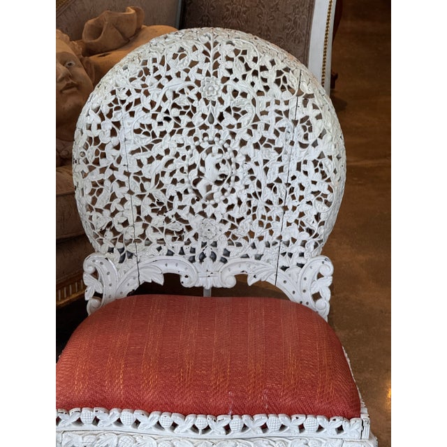 Late 19th Century Pair of Painted White Burmese Carved Side Chairs For Sale - Image 6 of 14