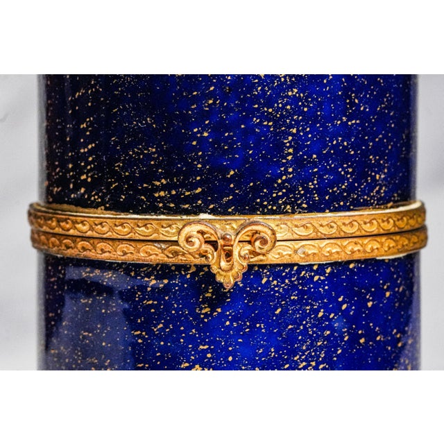 1950s Beautiful Hand Painted Le Tallec Vintage French Porcelain Blue and Gold Jar Box Home Decor For Sale - Image 4 of 14