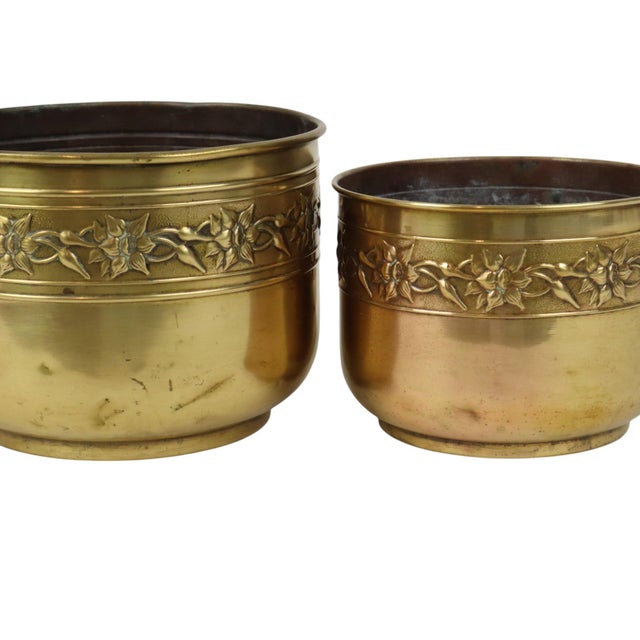 Brass Repoussé Flower Planters, France, Set of 3 For Sale - Image 6 of 18