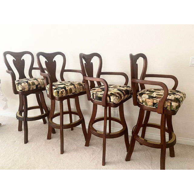 Late 20th Century Cherry Custom Swivel Bar Stools Set of Four Mint Condition For Sale - Image 16 of 18