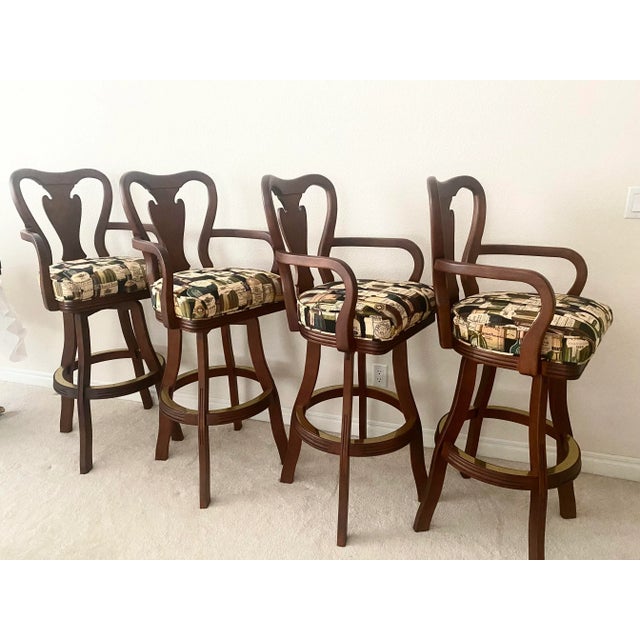 Late 20th Century Exquisite Cherry Custom Swivel Bar Stools Set of Four Excellent Mint Condition For Sale - Image 16 of 18