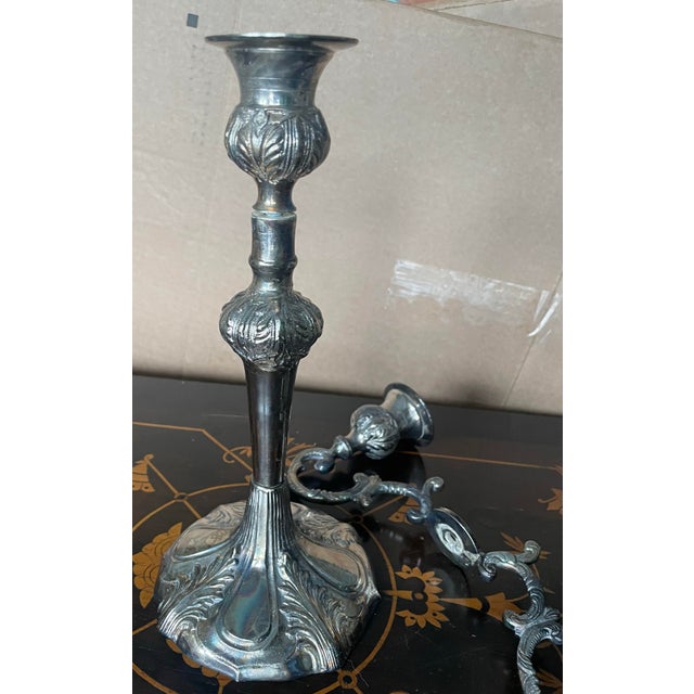 Mid 20th Century Silver Plate Single 3 Light Candelabra Candle Holder For Sale - Image 9 of 11