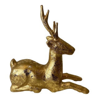 Vintage Gold Paper Mache Reindeer Christmas Decoration Centerpiece For Sale