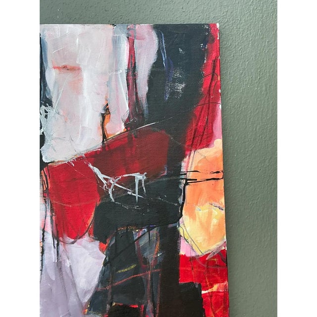 Raspberry Red Vintage Abstract Expressionist Oil Painting on Canvas For Sale - Image 8 of 12