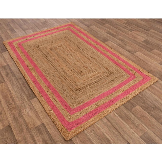 2'x4' Pink Border Rectangle Jute Handmade Rug For Sale - Image 6 of 11