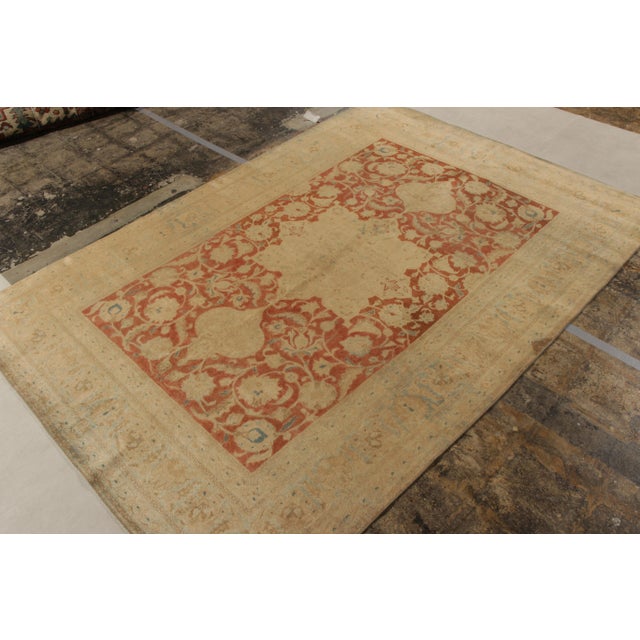 Traditional Antique Persian Tabriz in an All Over Beige,Blue,Orange Medallion Pattern For Sale - Image 3 of 7