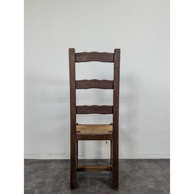 Rustic Oak Chairs with Straw Seats, Set of 4 For Sale - Image 6 of 7
