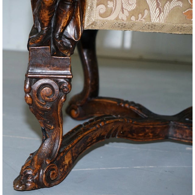 Museum Quality Valentino Panciera Besarel 19th Century Italian Walnut Cherub Carved Armchair – Throne Chair For Sale - Image 11 of 12