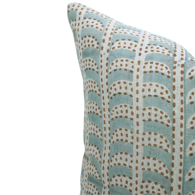 Contemporary Hand Block Printed Thick Linen Designer Pillow Cover 12x20 Inch- Blue Garud For Sale - Image 3 of 4