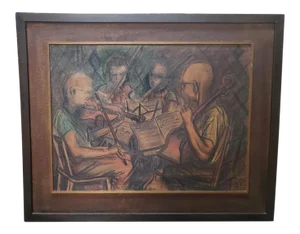 Group of Violinists Framed Giclee Painting on Board by G. Kartson Jr., 1959