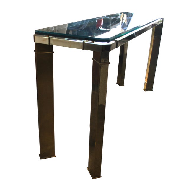 Mid-Century Modern Mastercraft Brass and Glass Console Sofa Table For Sale - Image 3 of 8