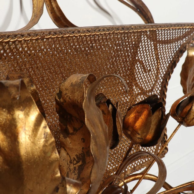 Gold Italian Lighted Gilt Tole Wall Cachepot Jardinière For Sale - Image 8 of 9