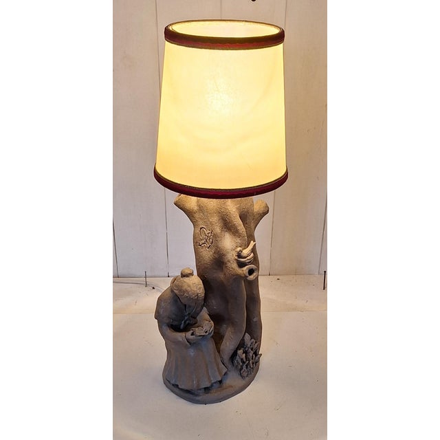 Vintage Table Lamp with Figurative Brown Ceramic Base by S. Markus, 1980s For Sale - Image 3 of 7
