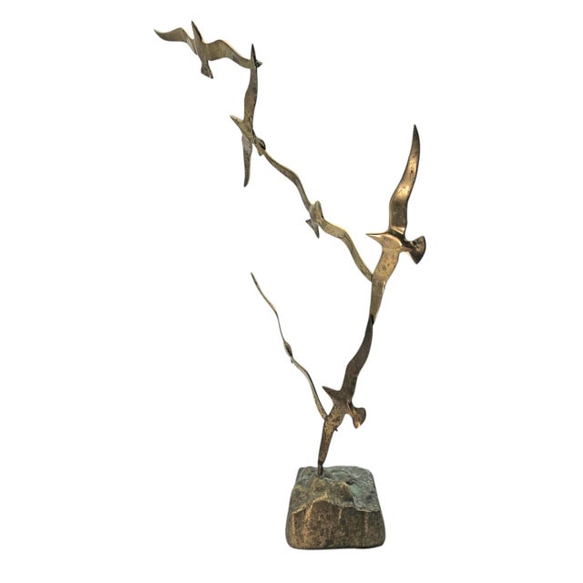 Contemporary Modernist Brass Seagull Sculpture, Abstract Birds in Flight For Sale - Image 3 of 16
