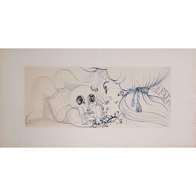 The Cat, the Dove & Death Drawing by Henry de Waroquier, 1936, in Good conditions. Designed 1920 to 1949