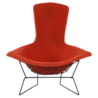 Easy Bird Chair in Black Lacquered Metal and Red Fabric attributed to Harry Bertoia, 1950s For Sale