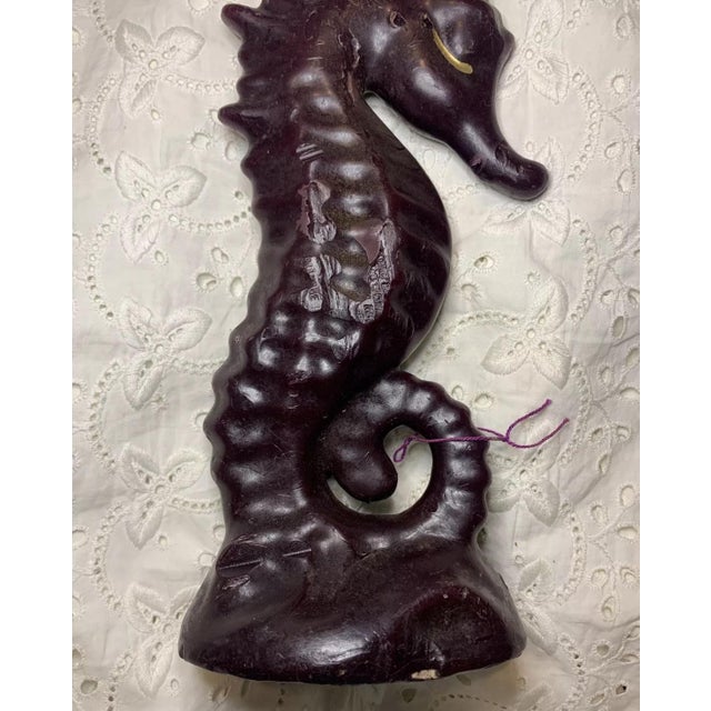 Wax Vintage Large Mid Century Solid Wax Seahorse Candle Dark Purple With Gold For Sale - Image 7 of 8