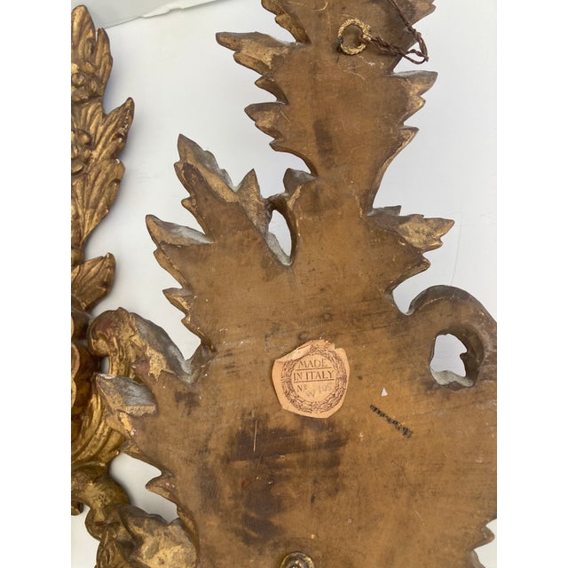 Italian Baroque Carved Gilt Wood Wall Sconces - A Pair For Sale - Image 11 of 11