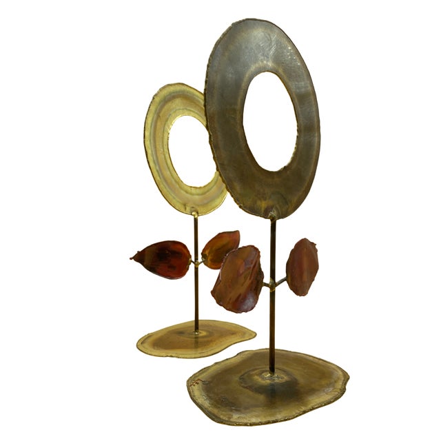 Mid-Century Modern 1970s Mid-Century Modern Brutalist Handcrafted Flower Sculpture Gold Red - a Pair For Sale - Image 3 of 7
