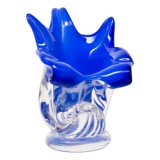 Blue Hand-Shaped Glass Vase, 1970s For Sale