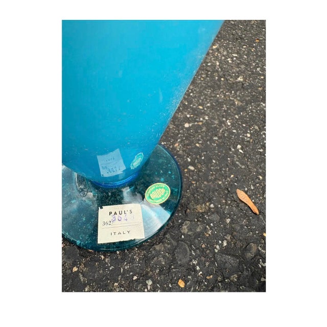 Italian Vintage Balboa Venetian Sky Blue Glass Vase / Ewer With Original Label For Sale - Image 3 of 4