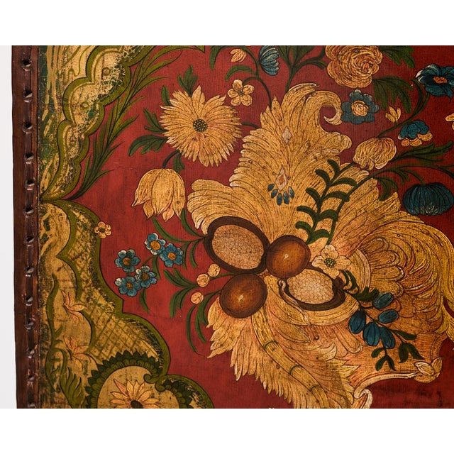 Spanish Colonial Baroque Style Painted Leather Eight Panel Screen For Sale - Image 11 of 18
