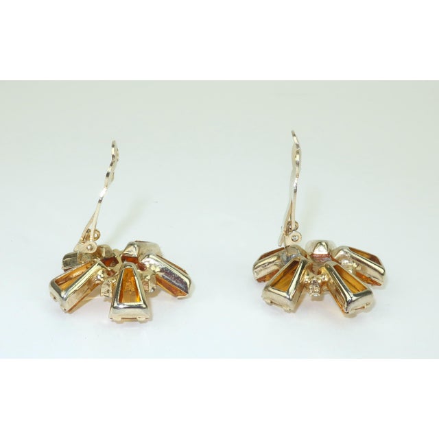 1960's Amber Crystal & Rhinestone Starburst Earrings For Sale - Image 10 of 12