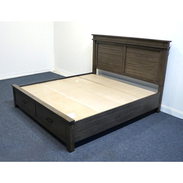 A-America Glacier Point Collection Solid New Zealand Pine King Size Bed W. Storage Footboard - Greystone Finish For Sale - Image 9 of 10