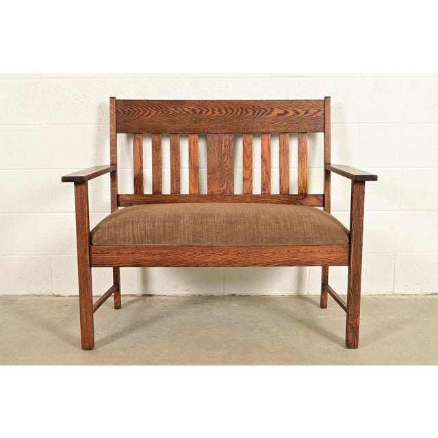 Stickley Brothers Style Antique Mission Oak Arts & Crafts Bench or Settle Sofa, Circa 1900 For Sale - Image 13 of 13