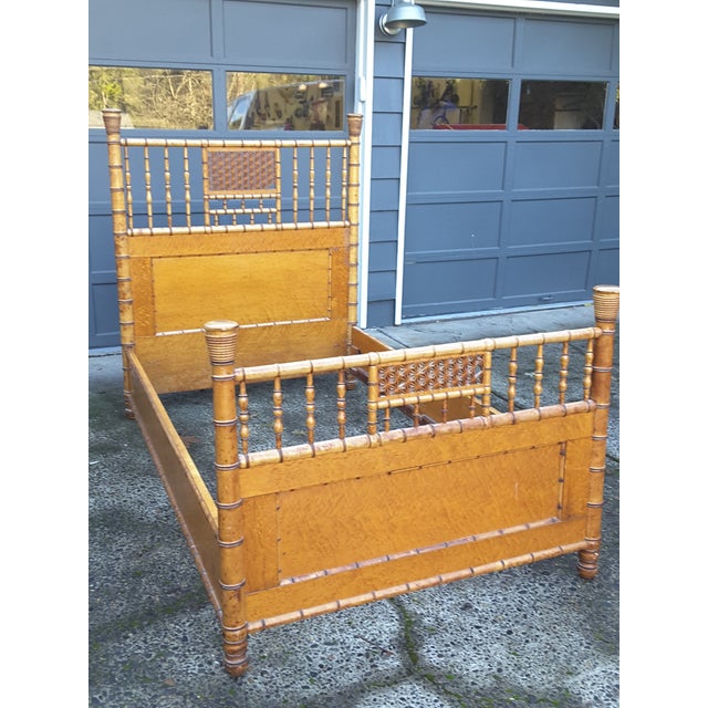 1940s Vintage Birdseye Maple and Faux Bamboo Bed Chairish