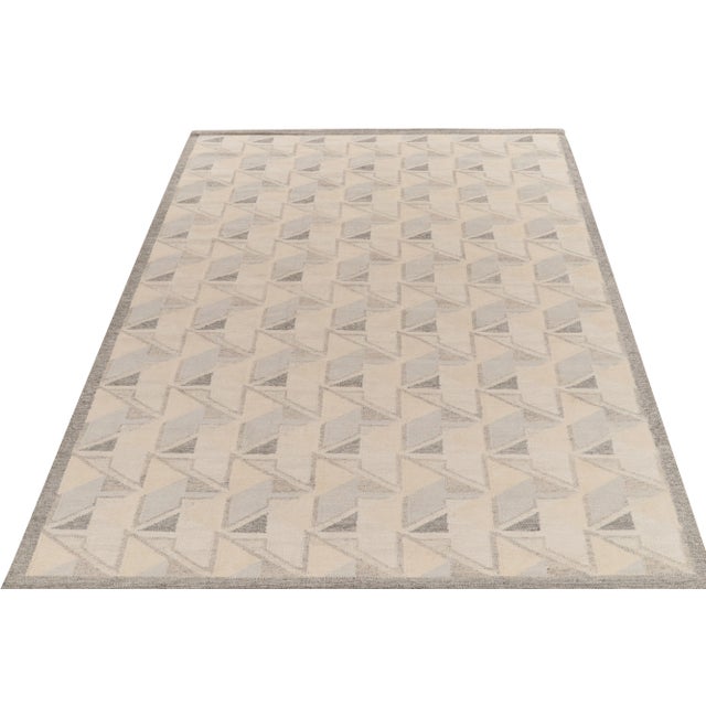 Mid-Century Modern Rug & Kilim's Scandinavian Style Kilim Rug in Blue and Gray Geometric Pattern - 10'x14' For Sale - Image 3 of 6