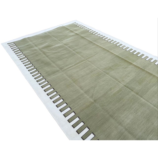 Textile Not Yet Made - Made To Order Handmade Cotton Area Rug Vegetable Dyed Olive Green and White Zig Zag Striped Rug-12'x15' For Sale - Image 7 of 11