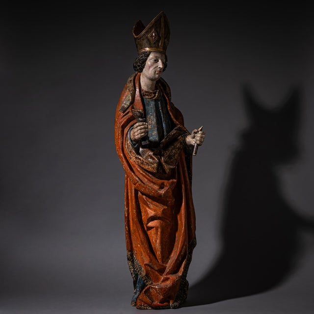 Unknown, Sculpture of Saint Eligius, 1480, Wood For Sale - Image 4 of 10